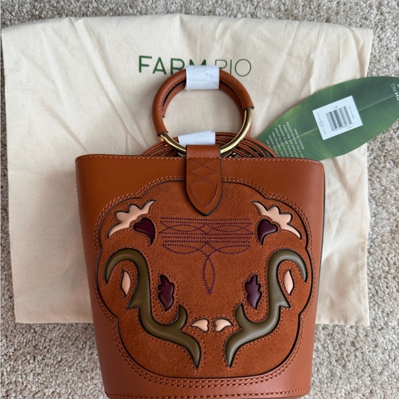 FARM Rio Brown Leather Tote with Embroidered Accents - Picture 2 of 7